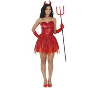 FIESTAS GUIRCA | Disfraz Sexy Devil Mujer (38-40/M) - Vestido y Diadema - Disfraces de Diablo y Demonio para Halloween, Carnaval y Fiestas de Disfraces - Ideal para Adultas - Rojo