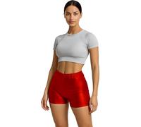 FIESTAS GUIRCA | Disfraz Shorts Metálicos Mujer - Rojo Brillante - Talla L | Corte Ceñido y Alto | Metalizado | Cintura Flexible | 42-44 | Solo Parte Inferior | Carnaval, Festivales, Halloween