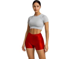 FIESTAS GUIRCA | Disfraz Shorts Metálicos Mujer - Rojo Brillante - Talla L | Corte Ceñido y Alto | Metalizado | Cintura Flexible | 42-44 | Solo Parte Inferior | Carnaval, Festivales, Halloween
