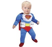 FIESTAS GUIRCA | Disfraz Super Bebé (12-18/Meses) - Capa, Mono y Sujeta Latas - Disfraces de Superhéroes para Halloween y Fiestas de Disfraces - Ideal para Bebés Niños - Azul Multicolor