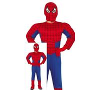 FIESTAS GUIRCA | Disfraz Superhéroe Musculoso Infantil (10-12 años) - Capucha y Mono para Niños - Disfraces de Superhéroes y Villanos para Fiestas - Ideal para Carnaval y Halloween - Rojo y Azul