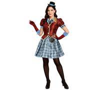 FIESTAS GUIRCA | Disfraz Tic Tac Hatter para Mujer (36-38/S) - Vestido, Gorro y Mangas - Disfraces de cuentos para Halloween, Carnaval y Fiestas de Disfraces - Azul y Granate