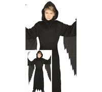 FIESTAS GUIRCA | Disfraz Túnica con Capucha Infantil Chico - Negro | Prenda Larga Negra | Mangas Desflecadas | Acabados Irregulares | Poliéster | Talla 3-4 Años | Halloween, Carnaval