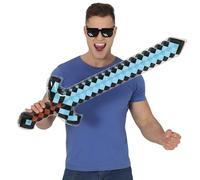 FIESTAS GUIRCA | Espada Hinchable de Disfraz Pixelada Adulto Niño - 90 cm | Pixelado Azul-Naranja | 90 cm | PVC Ligero | Inspirado en Videojuegos | Carnaval, Halloween, Cumpleaños, Fiesta Temática