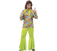 FIESTAS GUIRCA Disfraz Hippie Flower Power para Hombre - Conjunto para Hombre de los Años 70 - Disfraz Hippy de los Años 60 para Hombre Talla XXL