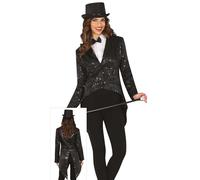 FIESTAS GUIRCA Frac de Lentejuelas Negro Disfraz Mujer - Elegante Chaqueta de Frac Negra Mujer - Blazer de Cola de Esmoquin Brillante Disfraces para Mujer Talla M