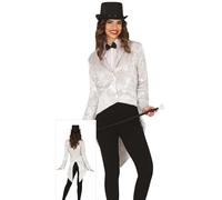FIESTAS GUIRCA Frac de Lentejuelas Plateadas Disfraces Mujer - Elegante Chaqueta de Frac Plateada Mujer - Blazer de Cola de Esmoquin Brillante Disfraces para Mujer Talla L