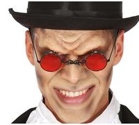 FIESTAS GUIRCA | Gafas para Disfraz de Vampiro Adulto y Niño - Lentes Rojas | Diseño Redondo Vintage | Puente Negro Decorativo | Montura Metal y PVC | Talla Única | Halloween, Karneval & Fasching