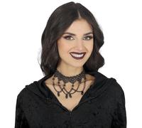 FIESTAS GUIRCA | Gargantilla Bordada con Pedrería Negra - Joya de Disfraz para Princesas, Marqueses y Halloween - Accesorio Ideal para Fiestas y Celebraciones (Unisex) - Negro