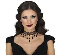 FIESTAS GUIRCA | Gargantilla Piedras Negras con Flores y Piedras - Accesorio de Joyería para Disfraz de Princesa, Marquesa y Halloween - Ideal para Mujer Adulta en Fiestas y Celebraciones - Negro