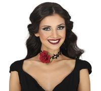 FIESTAS GUIRCA | Gargantilla con Pinchos y Rosa (Talla Única) - Accesorio para Disfraz de Princesa, Marquesa, Vampiresa en Halloween - Ideal para Mujer - Rojo y Negro