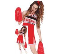 FIESTAS GUIRCA Go USA Disfraz de Animadora Zombi para Mujer - Uniforme de Animadora de Secundaria Rojo Sangriento y Blanco - Disfraces de Halloween para Mujer Talla Adolescente 14-16 años