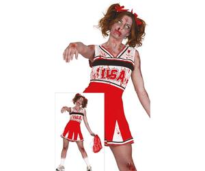 FIESTAS GUIRCA Go USA Disfraz de Animadora Zombi para Mujer - Uniforme de Animadora de Secundaria Rojo y Blanco Sangriento - Disfraces de Halloween para Mujer