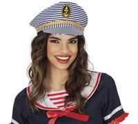 FIESTAS GUIRCA | Gorra de Capitán con Rayas (Talla Única) - Accesorio para Disfraz de Militar y Piloto - Ideal para Fiestas de Carnaval y Halloween - Azul y Blanco