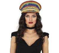 FIESTAS GUIRCA | Gorra de Policía Multicolor con Pedrería - Accesorio de Disfraz para Fiestas Pride y Celebraciones - Ideal para Adultos Unisex - Sombrero de Fiesta para Carnaval - Multicolor