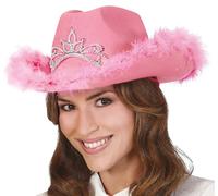 FIESTAS GUIRCA | Gorro Cowboy Rosa con Boa (Talla Única) - Sombrero Vaquero para Despedida de Soltera, Fiestas Temáticas y Celebraciones - Accesorio de Disfraz para Mujer - Rosa