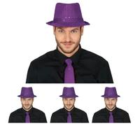 FIESTAS GUIRCA | Gorro de Gánster con Lentejuelas Morado - Accesorio de Disfraz para Fiestas de los Años '20 y Celebraciones de Época - Ideal para Adultos Unisex - Morado (Paquete de 4)