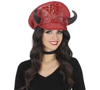 FIESTAS GUIRCA | Gorro de Policía Rojo con Cuernos - Accesorio de Disfraz para Halloween y Carnaval - Ideal para Fiestas de Disfraces y Celebraciones (Unisex Adulto) - Rojo