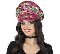 FIESTAS GUIRCA | Gorro de Policía Rosa con Piedras Multicolor - Accesorio de Disfraz para Fiestas de Carnaval y Halloween - Ideal para Adultos Unisex - Rosa