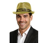 FIESTAS GUIRCA | Gorro Gangster Happy New Year con Lentejuelas Doradas (Talla Única Adulto) - Sombrero de Fiesta para Celebraciones de Año Nuevo - Accesorio de Disfraz para Fiestas y Eventos - Oro