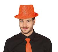 FIESTAS GUIRCA | Gorro de Gánster con Lentejuelas Naranja Neon - Accesorio de Disfraz para Fiestas de los Años '20 y Celebraciones de Época - Ideal para Adultos Unisex - Naranja