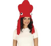 FIESTAS GUIRCA | Gorro Pulpo Rojo (Talla Única) - Gorro Divertido para Disfraz de Animales Marinos - Ideal para Fiestas de Disfraces, Carnaval y Halloween - Accesorio Unisex para Adultos - Rojo