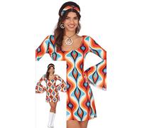 FIESTAS GUIRCA Groovy Disfraz Hippie Mujer - Vestido Hippie Corto Años 70 con Diadema Hippie - Disfraces Disco Años 60 para Mujer Talla L