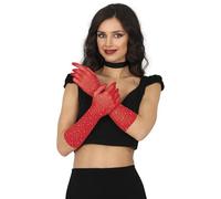 FIESTAS GUIRCA | Guantes de Malla con Pedrería (30 cm) - Accesorio de Disfraz para Princesas y Años '20 - Ideal para Fiestas de Disfraces y Celebraciones Elegantes - Mujer Adulta - Rojo