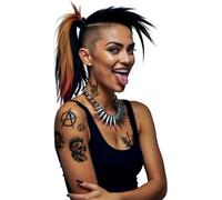 FIESTAS GUIRCA | Hoja de Tatuaje Punk (14x30cm) - Tatuajes Temporales para Disfraces y Maquillaje FX - Ideal para Halloween, Carnaval, Fiestas de Disfraces y Cosplay - Todos los Usuarios - Negro