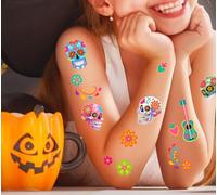 FIESTAS GUIRCA | Hoja de Tatuajes Catrina - Maquillaje y Efectos Especiales para Disfraces - Ideal para Halloween y Día de Muertos - Tatuajes Temporales para Fiestas de Terror - Multicolor