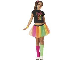 FIESTAS GUIRCA I Love the 80s Fancy Dress Mujer - Conjunto de los 80 con Tutú Arcoíris - Disfraz de Mujer Talla L 42-44