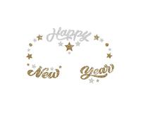 FIESTAS GUIRCA | Joyas Faciales Adhesivas Happy New Year - Maquillaje y Accesorios de Fiesta - Ideal para Navidad, Año Nuevo, Carnaval y Fiestas de Disfraces - Para Niños y Adultos - Oro y Plata