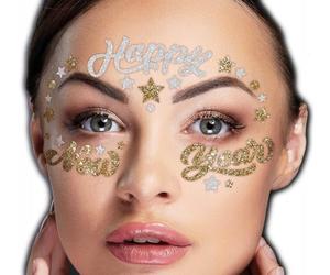 FIESTAS GUIRCA | Joyas Faciales Adhesivas Happy New Year - Maquillaje y Accesorios de Fiesta - Ideal para Navidad, Año Nuevo, Carnaval y Fiestas de Disfraces - Para Niños y Adultos - Oro y Plata