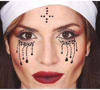 FIESTAS GUIRCA | Joyas Faciales Adhesivas Monja para Adultos - Ideal para Disfraz de Halloween y Fiestas Temáticas - Accesorio de Maquillaje - Negro