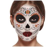 FIESTAS GUIRCA | Joyas Faciales de Disfraz Catrina Adulto - Adhesivos | Diseño Multicolor Llamativo | Muy Ligero | Hoja de 14x30 cm | Carnaval, Halloween, Fiestas Temáticas, Festivales