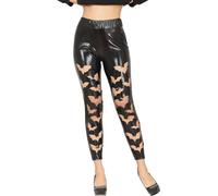 FIESTAS GUIRCA | Leggins Simil Piel con Murciélagos Negro (38-40/M) - Accesorio de Disfraz para Mujer Adulta - Textil Ideal para Halloween y Fiestas de Disfraces - Negro