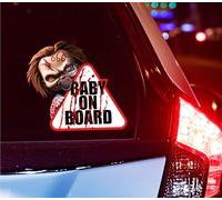 FIESTAS GUIRCA | Letrero Adhesivo Baby on Board (20x20 cm) - Decoración Terrorifica de Pared, Puerta y Ventana para Halloween y Fiestas de Disfraces - Sticker Ideal para Decorar Auto de Miedo - Blanco