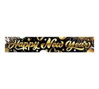 FIESTAS GUIRCA | Letrero Happy New Year de Tela (290x50 cm) - Decoración de Fiesta para Año Nuevo y Celebraciones - Ideal para Fiestas de Fin de Año y Navidad - Cartel Decorativo - Negro