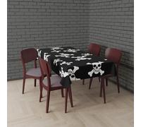 FIESTAS GUIRCA | Mantel Negro con Calaveras (137x274 cm) - Decoración de Mesa para Fiestas de Halloween Terroríficas - Ideal para Celebraciones de Miedo - Negro, Blanco