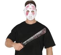 FIESTAS GUIRCA | Máscara Blanca PVC con Machete (Talla Única) - Accesorio para Disfraz de Cine Slasher Halloween Terror - Fiesta Adulto Infantil - Blanco Negro