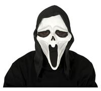 FIESTAS GUIRCA | Máscara de Asesino con Capucha de Vinilo (Talla Única) - Accesorio de Disfraz para Halloween y Fiestas de Fantasmas - Ideal para Adultos Unisex - Blanco y Negro