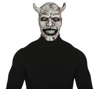 FIESTAS GUIRCA | Máscara de Demonio Blanco de Látex (Talla Única) - Accesorio para Disfraz de Diablo y Demonio para Halloween y Fiestas de Terror - Ideal para Adulto Unisex - Gris