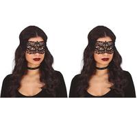 FIESTAS GUIRCA Máscara facial de encaje negro (Paquete de 2)