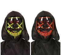 FIESTAS GUIRCA | Máscara Negra con Luz Surtidas (Talla Única) - Antifaz Luminoso de Plástico para Disfraz de Halloween Terror Fiesta Oktoberfest Mascarada Carnaval Adulto Unisex - Negro
