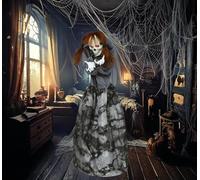 FIESTAS GUIRCA | Mujer Esqueleto Susto con Luz, Sonido y Movimiento (120 cm) - Decoración de Halloween para Fiestas de Terror y Celebraciones de Esqueletos - Ideal para Ambientes Espeluznantes - Gris
