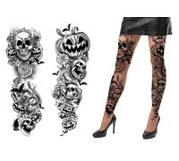 FIESTAS GUIRCA | Pantys con Tatuajes Halloween para Mujer (Talla Única) - Medias y Calcetines de Disfraz para Fiestas de Halloween y Celebraciones - Accesorio Ideal para Disfraces de Terror y Góticos
