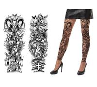 FIESTAS GUIRCA | Pantys de Tatuajes Góticos (Talla Única) - Medias y Calcetines de Disfraz para Fiestas de Halloween y Celebraciones - Accesorio Ideal para Disfraces de Terror, Satánicos y Góticos