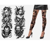 FIESTAS GUIRCA | Pantys Efecto Tatuaje Vampiros - (Talla Única) - Medias para Disfraces de Halloween y Fiestas de Vampiros - Accesorios de Maquillaje y FX para Todos los Usuarios - Negro