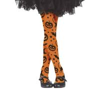 FIESTAS GUIRCA | Pantys Halloween Infantil (7-12 Años) - Medias y Calcetines para Disfraces de Niña - Calabazas y Murciélagos - Ideal para Fiestas de Halloween y Celebraciones - Naranja y Negro