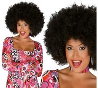 FIESTAS GUIRCA | Peluca Afro Negra Extra (Talla Única) - Accesorio de Disfraz para Fiestas Temáticas de los Años '60, '70 y '80 - Ideal para Estilo Hippie y Celebraciones Retro - Mujer Adulta - Negro